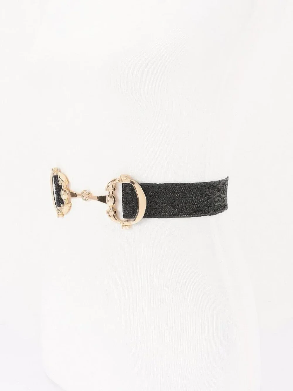 Faux Straw Metal Buckle Elastic Belt